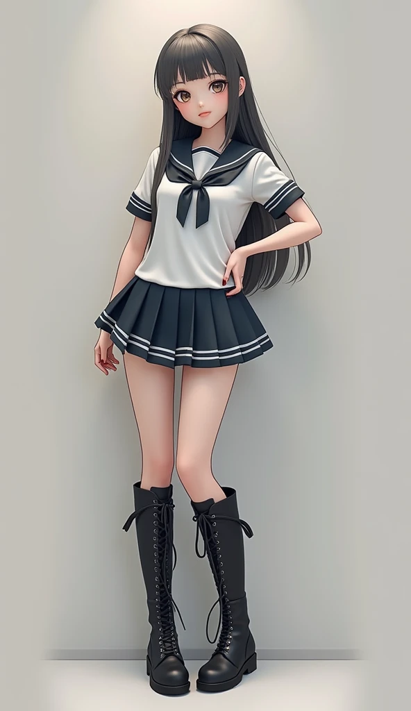 araffe girl in a short skirt and a white shirt and black boots, a hyper realistic schoolgirl, hyper realistic schoolgirl, photorealistic anime girl render, realistic anime style at pixiv, thigh-highs and skirt, anime girl in real life, wearing skirt and hi...