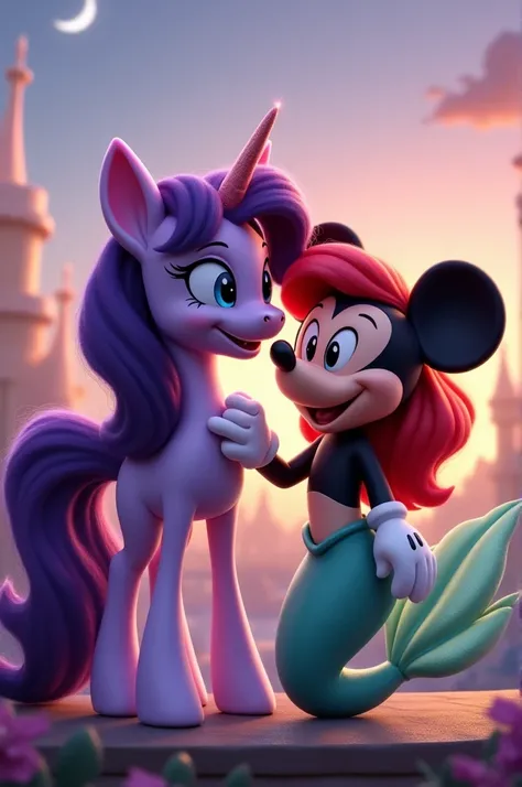 Twilight Sparkle Alicornio Con Ariel y Mickey Tomándose una Selife