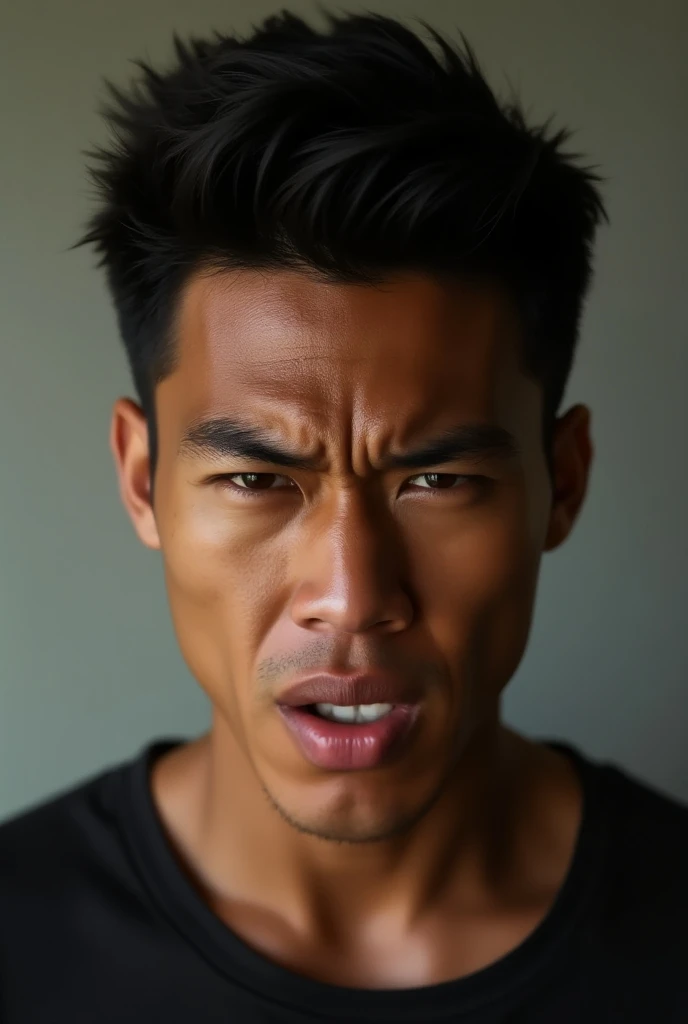 A picture of a young Southeast Asian male with an angry expression