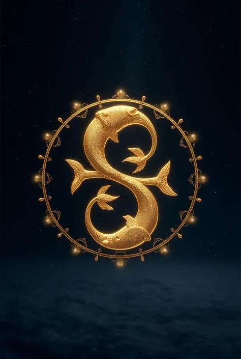 Golden Pisces symbol with constellation background 