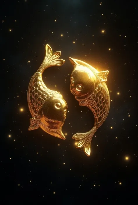 Futuristic golden Pisces symbol with constellation background 