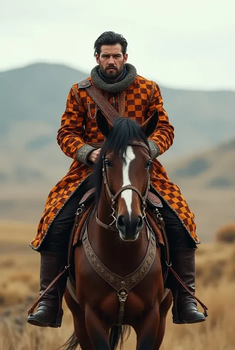 Orenburg Cossack on horse with a checker