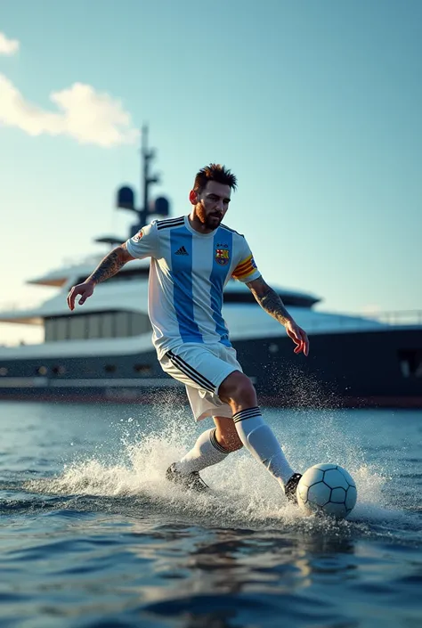 messi joue au foot dans un bateau