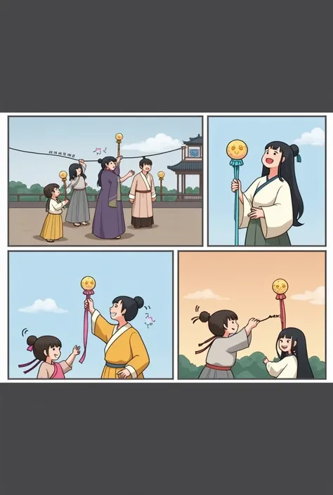 Ancient China，Lantern Festival，Hang a lantern ， Tie a colored silk ，lively，Festive， require a simple background ，Q version comic style