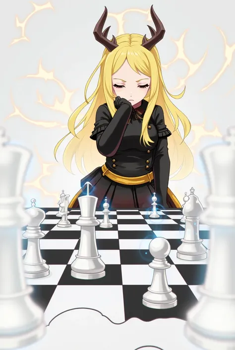 Add in chess board and clothes  make anime style this image 