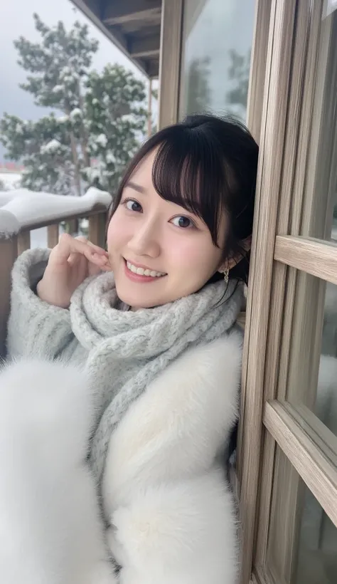 Winter Scenery,((Show only the face 、 Face Closeup ))、(Realistic、 photorealistic、 ultra-detailed、 Available in pieces only 、top-quality、​masterpiece、 ultra high resolution)、 cute Japanese woman 、、 college girl、、light makeup、One girl、Has bangs、double eyelid...