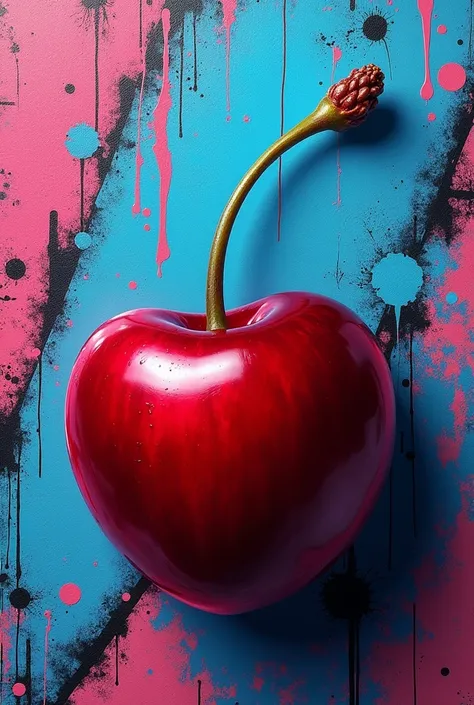 
cherry, graffiti background with blue and pink