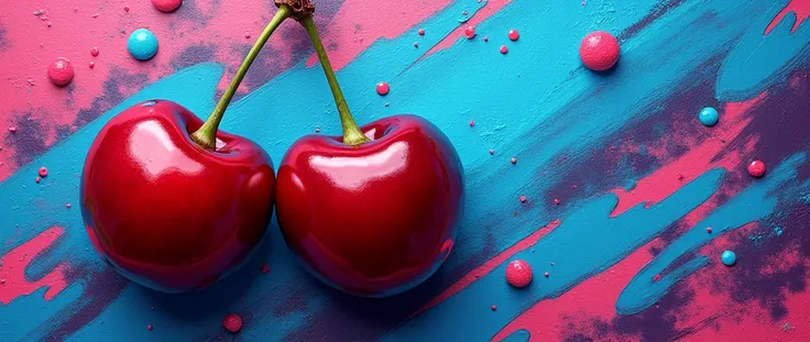 
cherry, graffiti background with blue and pink