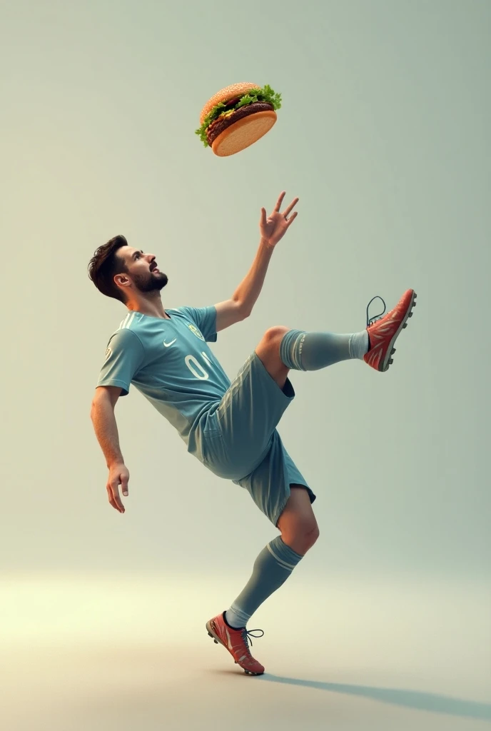 Messi juggles a hamburger