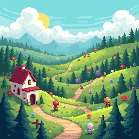 CREATE A PIXELART-STYLE LANDSCAPE 