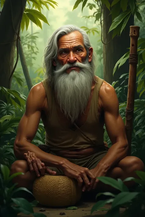   Imagine Yuche .  Make a portrait-like description . Draw it .  You can draw a picture depicting Yuche as an older man,  living in the Amazon jungle .