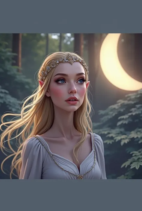 score_9,score_8_up,score_7_up,score_6_up,score_5_up,score_4_up 1girl galadriel, elf,  long hair,  blond hair, a tiara, the forest,  Loten landscapes , fantasy, One, portrait,  seductive smile ,