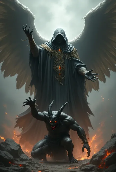 Hooded Arch Angel Defeating A Demon