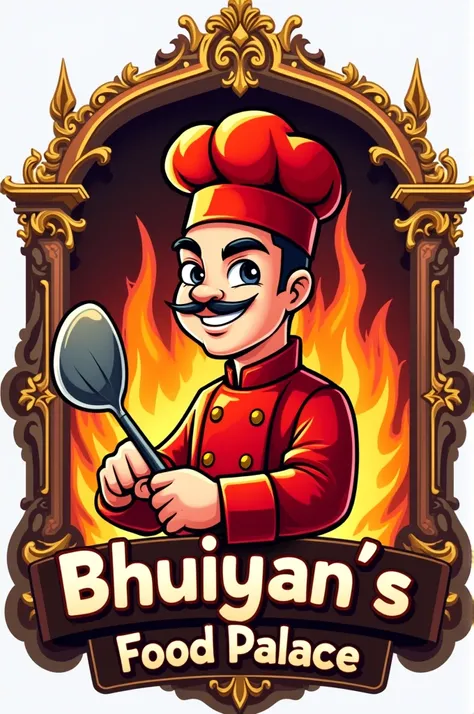 I want a logo for food stall cheaf  fire fast food name Bhuiyans Food Palace