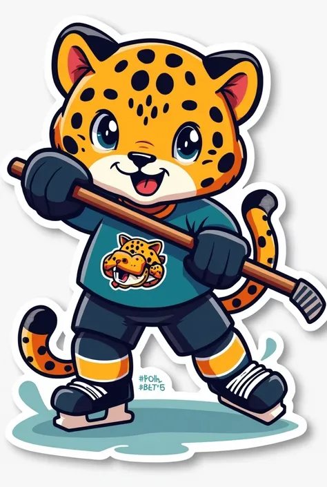 Jaguar playing hockey cartoon sticker 