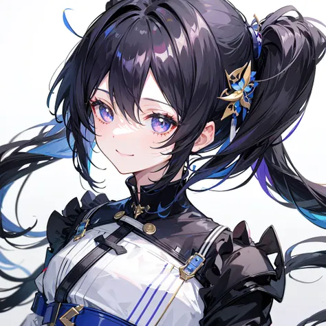  girl、Black Hair、Iris、 ponytails、smile