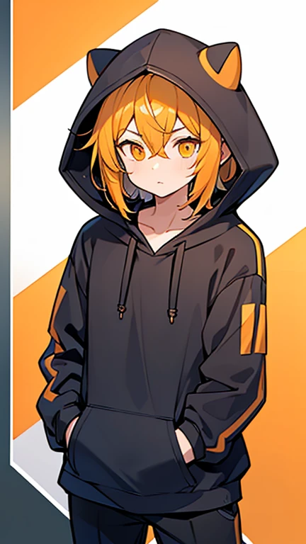 (( A man with yellow hair and orange eyes)),((Im wearing a hoodie )),bangs, hair between my eyes 