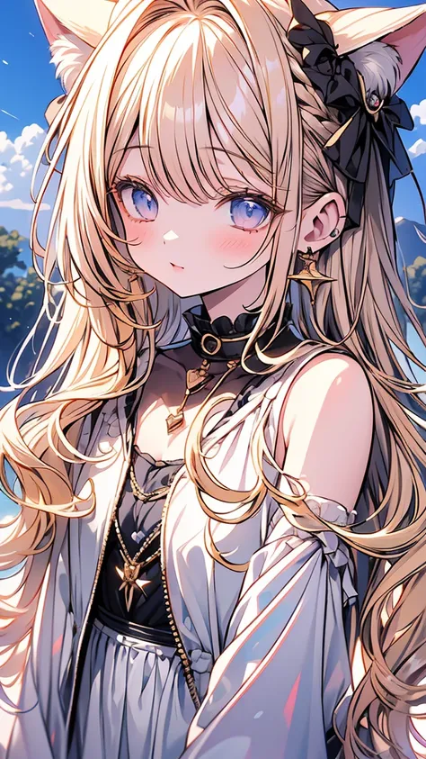 masterpiece, Best Quality,  Extremely detailed, (Illustration,  OFFICIAL ART: 1.1),  1 girl, (( golden hair ))),  golden hair , , (()),  cute face,  big red eyes, Cat ears, masterpiece, Best Quality, (( Delicate, Oily, Glowing Skin  {x}  very delicate and ...