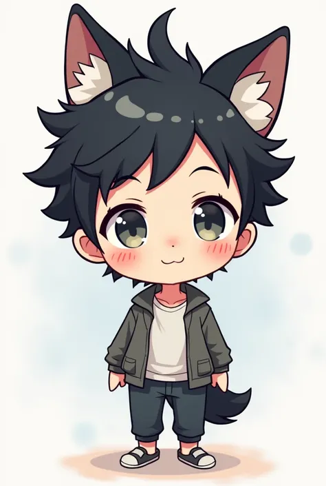 male,chibi,black hair,wolf hairband