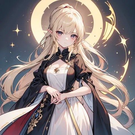 Eye patch、Witch costume、elf、grimoire、magic circle、A look that seems to be relaxed、Long Hair, chest, Blonde, ponytail, Pointy Ears, Highest quality, Snap your fingers、One Woman, Detailed face, Soft Lighting, Soft Light, Soft Focus, Perfect Face, Beautiful a...