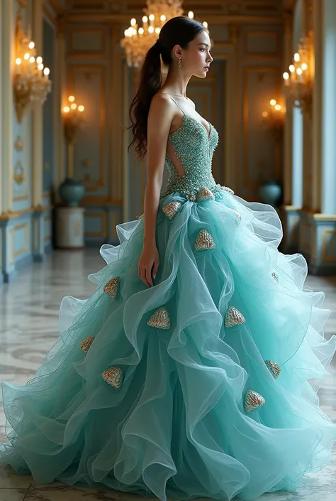 Big ball gown flaunting etheral unique design and colour 🐚