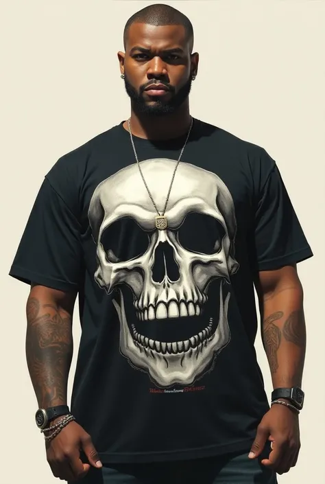  an American rapper seems to be wearing a skull。　An illustration written on a T-shirt that looks bad 