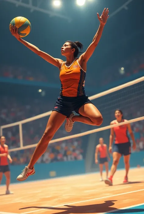 Make me a picture of another volleyball player flying by the name of Yudha
