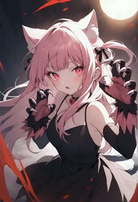 cat girl with clawed rubber gloves with long sharp claws