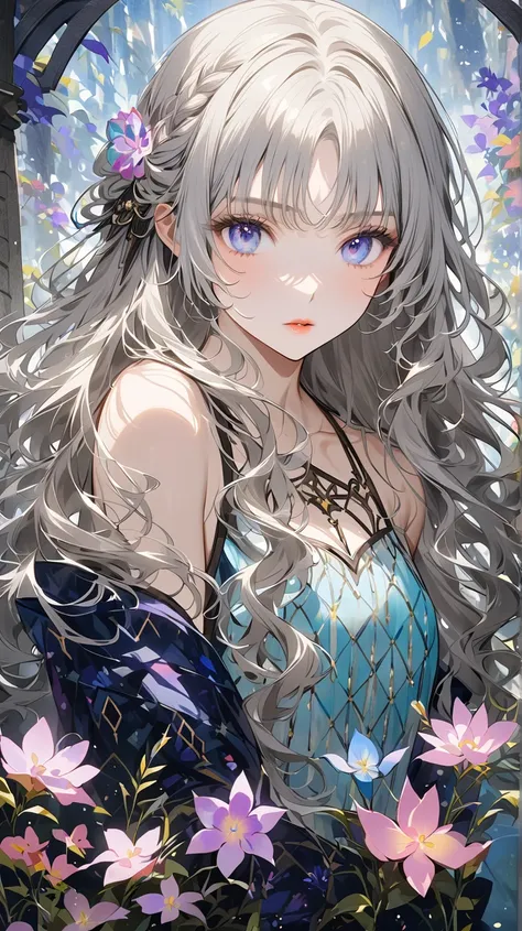 One Womans Bust Up 　上半身
ダイナミックなポーズ
background：In a medieval fantasy forest

年齢/gender：Age 25 / women
Hair ：Pale silver color、Shine like moonlight。
Hairstyle：Shoulder-length wavy hair、Sometimes ties hair up。
Eyebrows/eyelashes：Thin and naturally arched eyeb...