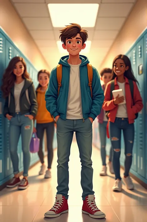 Create an illustration of student diversity in high school , only boy student

