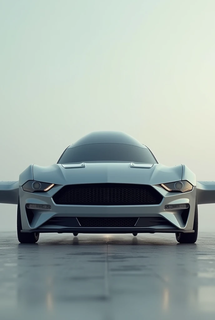 Generate image of fuselage nose portion of fixedwing uav  with ford mustang car make it small just shap like it