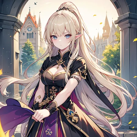 Eye patch、Witch costume、elf、grimoire、magic circle、A look that seems to be relaxed、Long Hair, chest, Blonde, ponytail, Pointy Ears, Highest quality, Snap your fingers、One Woman, Detailed face, Soft Lighting, Soft Light, Soft Focus, Perfect Face, Beautiful a...