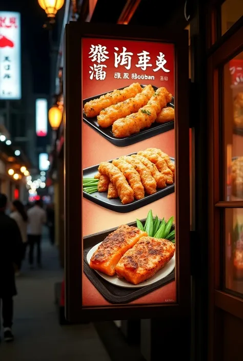  ・Please use a photo style for the depiction 。
 You are an izakaya owner of a popular store 、 sign that makes me drool 、 Draw a picture of the food to put on the sign 、
・Yakitori 、grilled fish、, please add 。
 chicken nanban 。
 ・Im creating a 、 that makes e...