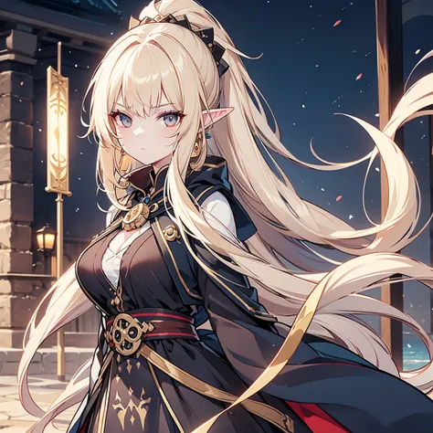 Eye patch、Witch costume、elf、grimoire、magic circle、A look that seems to be relaxed、Long Hair, chest, Blonde, ponytail, Pointy Ears, Highest quality, Snap your fingers、One Woman, Detailed face, Soft Lighting, Soft Light, Soft Focus, Perfect Face, Beautiful a...