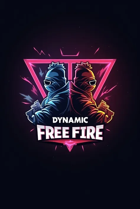 "Design a unique YouTube gaming logo for a channel named Dynamic Duo that specializes in Free Fire content. The logo should embody an intense, action-packed feel with two characters or symbols representing a powerful team. Use a bold, modern font for the t...