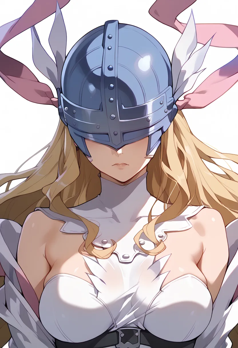 masterpiece, hi-res,best quality,8k(digimon,angewomon,helmet,hidden eyes,blonde)