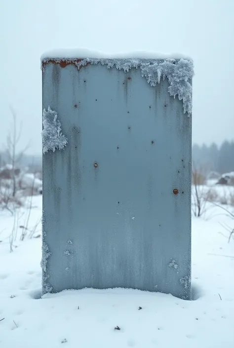 half frozen rectangular metal information board
