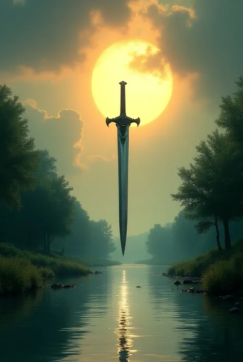 The sun hangs high，A sword hangs over the river