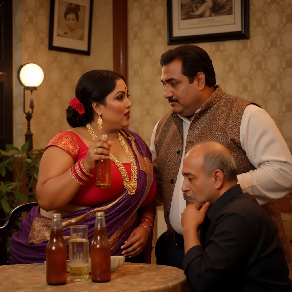 in a luxurious, traditional indoor setting, a south asian woman stands close to an older man, exuding an irresistible combinatio...