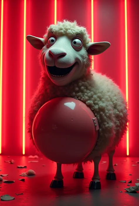 A crazy sheep with very big dick on a red led backgruond