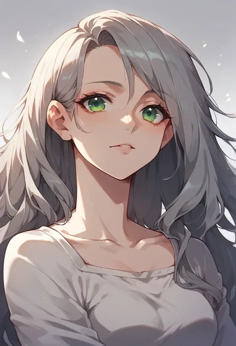 Character portrait，whole body，Gray Hair， long hair，Green Eyes，Sister