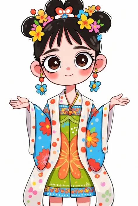  cute girl， flat style,Hanfu,Classical and exquisite , chibi, posture and expression,emoticons, Line Art , sticker art , white background 
