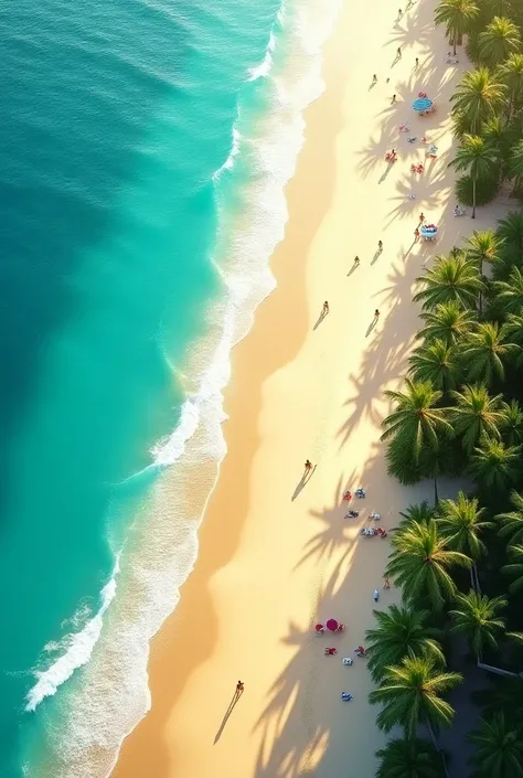  Realistic photo of a beautiful picturesque ocean beach in the afternoon, strict view from above 