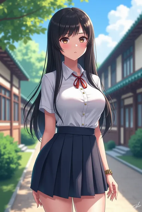 Vietnamese anime girl with Japanese uniform have large breast.