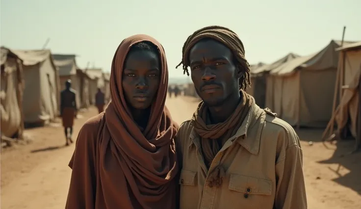 ren and woman suffering in africa, internal displaced camps with no hope cinematic 