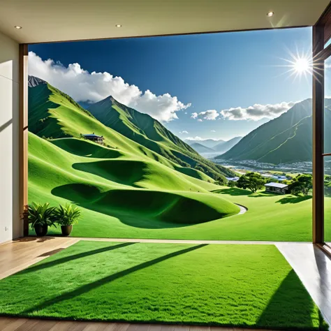  High Definition ,  high-profile room, Mountain view, hills, green grass