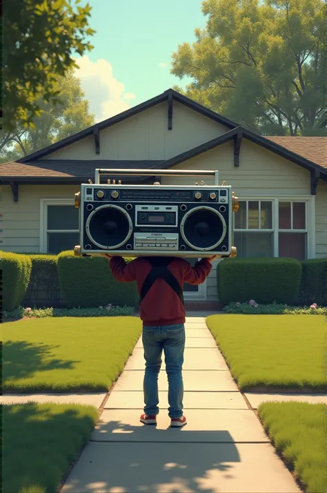 Boombox into a house
