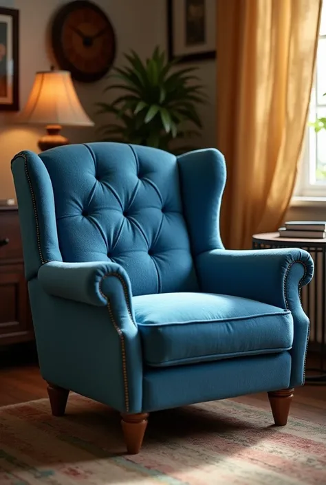 blue,short,corduroy arm chair