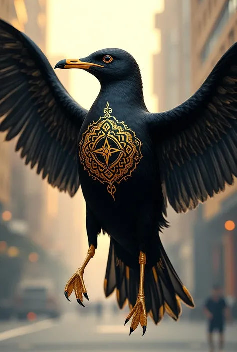 A black gold seagull with a tribal mandala tattoo as a newspaper messenger as a logo