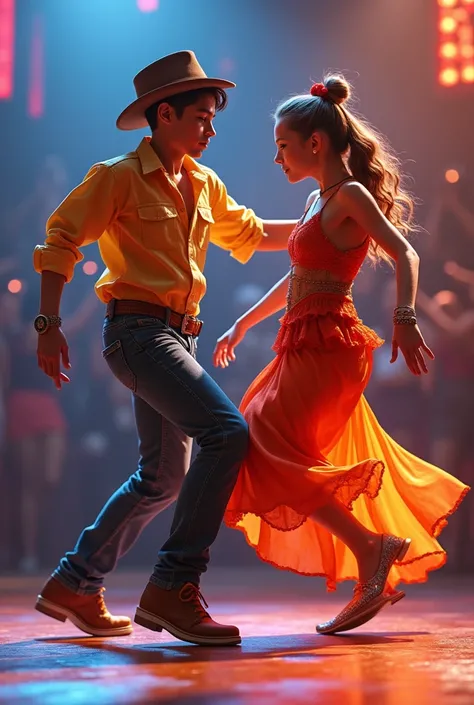 Image of western dance form with sizzling moves of a boy and a girl but not of a couple dance